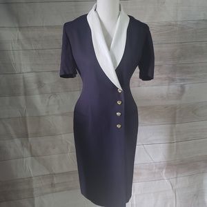 ♤Vintage♡ 80s Sailor Style Collared Wrap Dress